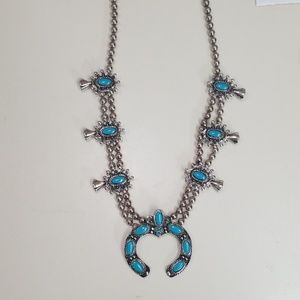 Silver and Turquoise Squash Blossom Necklace